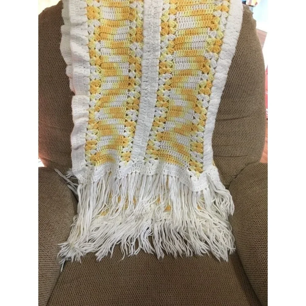 Handmade Crochet Baby Afghan Soft Ombre Yellow Blanket Large 40